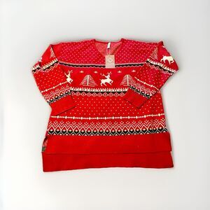 Jouica Women's Christmas Sweater Size Large Knit Top Loose Pullover Red Lightwei